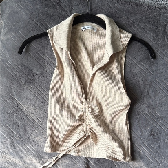 Zara Tops - Zara Tan Collared Sleeveless Blouse